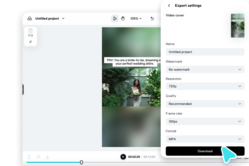 Publish or download your created video