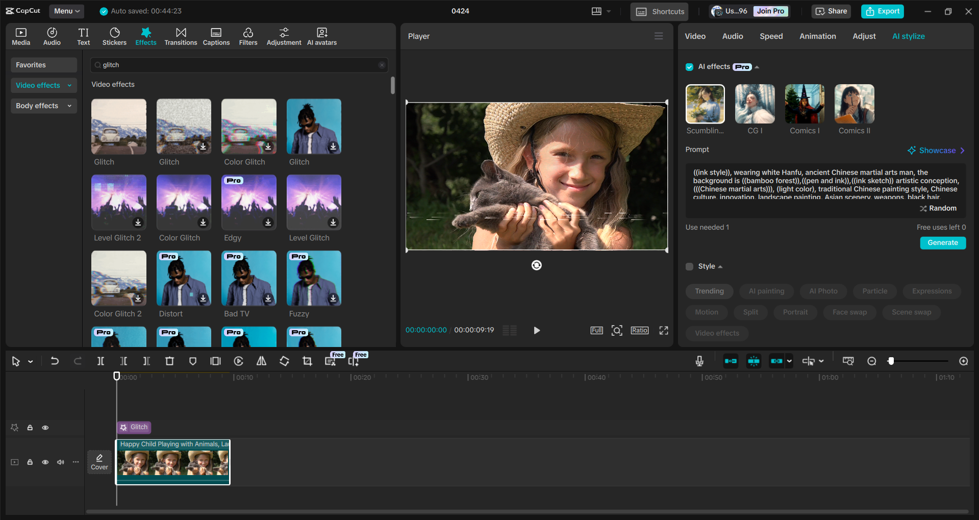 Interfaccia dell' CapCut editor video desktop: un modo efficiente per applicare l'effetto glitch ai video