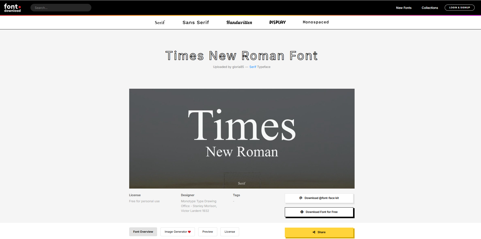 Giao diện của Font Download - tài nguyên tốt nhất cho miễn phí Times New Roman font