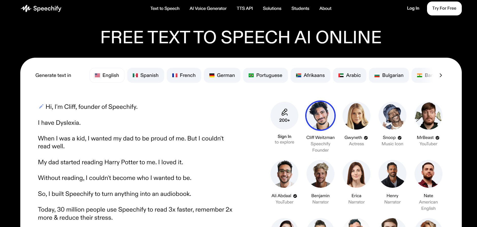 Speechify homepage