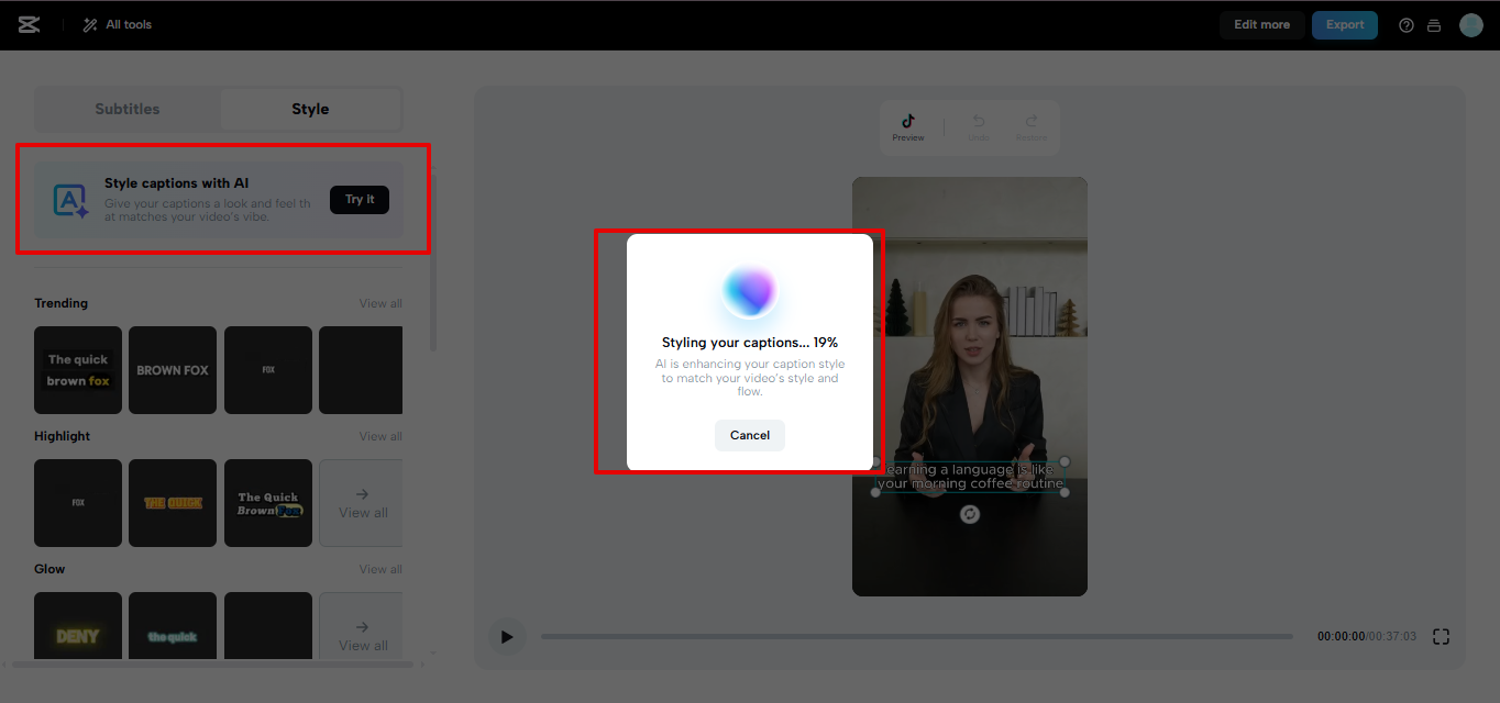 CapCut Web style caption with AI