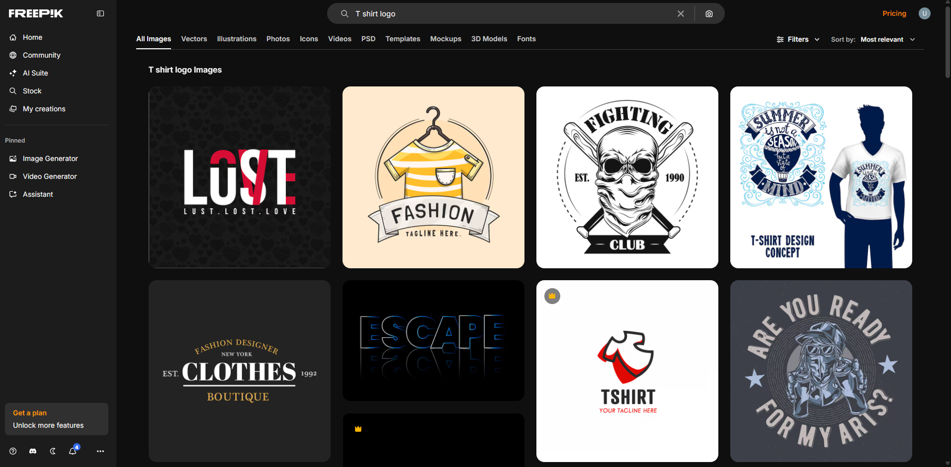 Benutzeroberfläche von Freepik - einer der besten T-Shirt-Markenlogo-Ersteller.