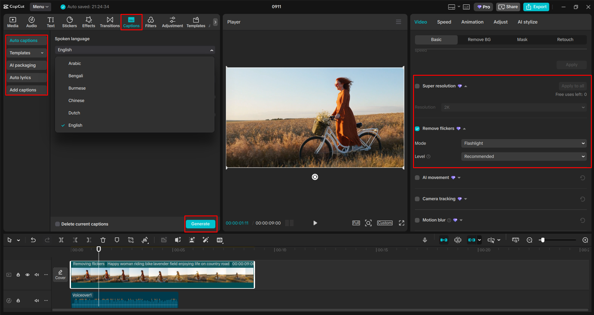 Menggunakan AI untuk meningkatkan video dengan editor video desktop CapCut