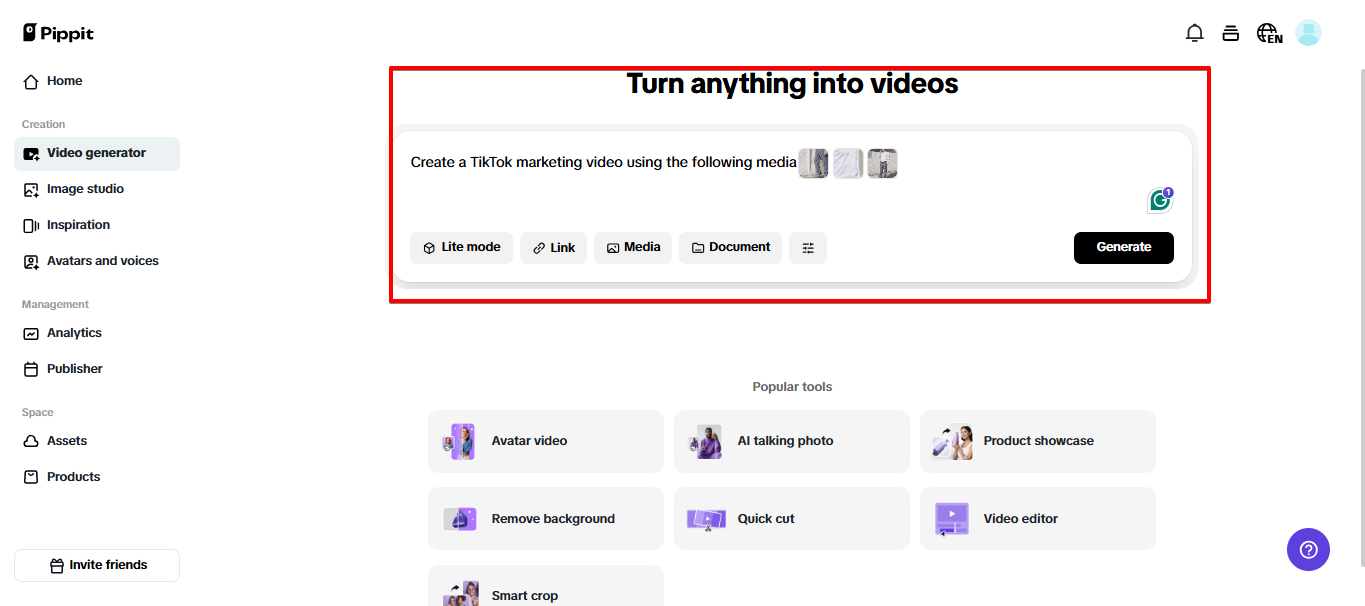 Access the Video generator