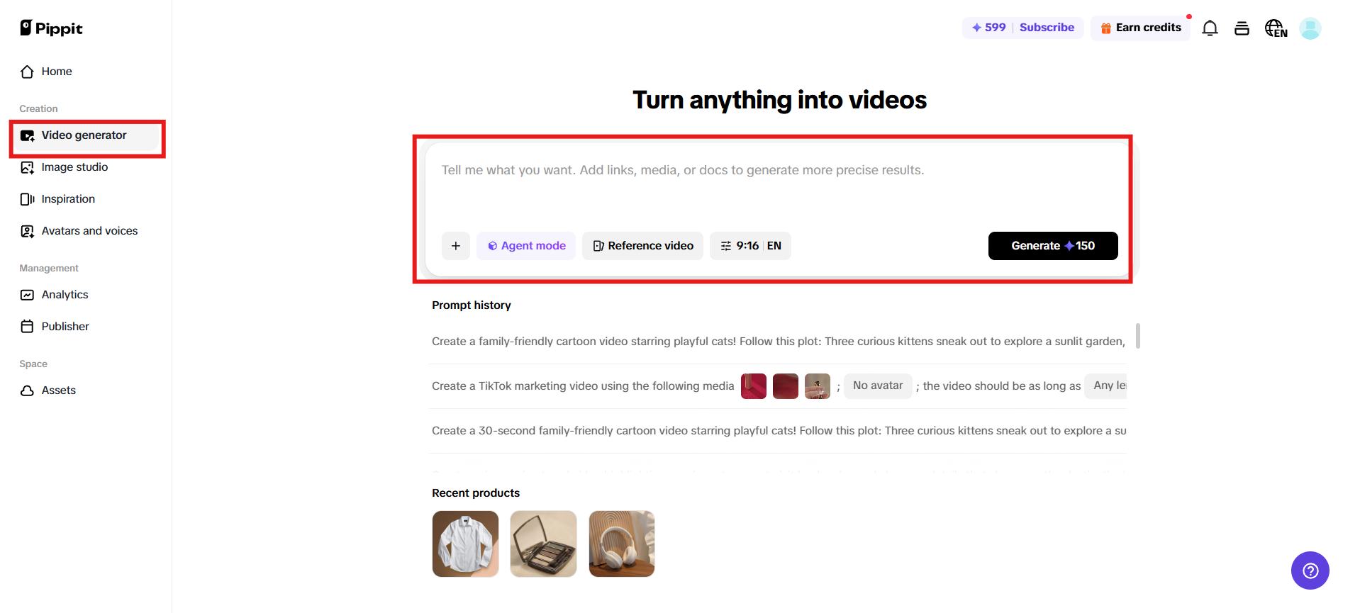 AI video generator'a gidin.