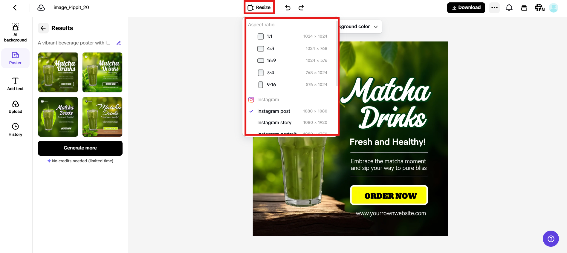 One-click resizing