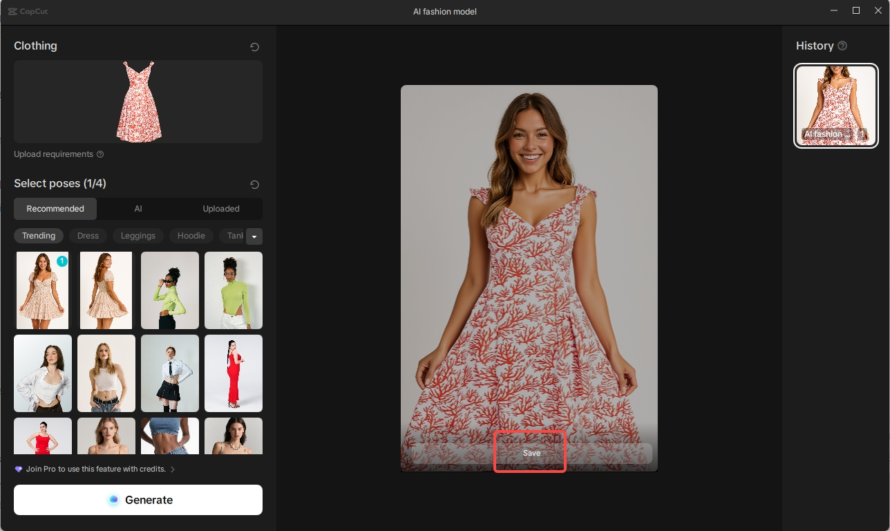 Save the generated AI clothing model image