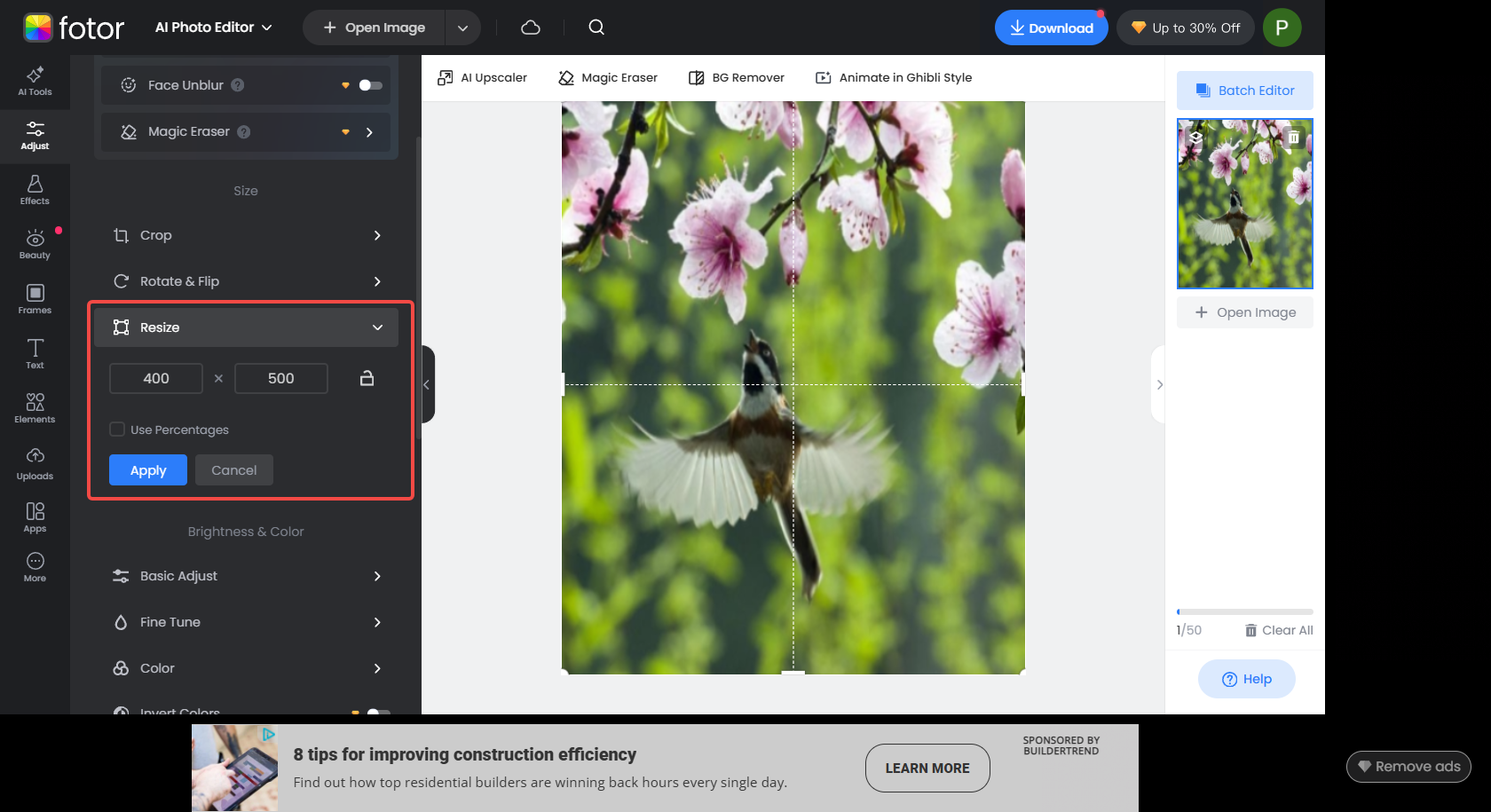 Stretch the image in Fotor