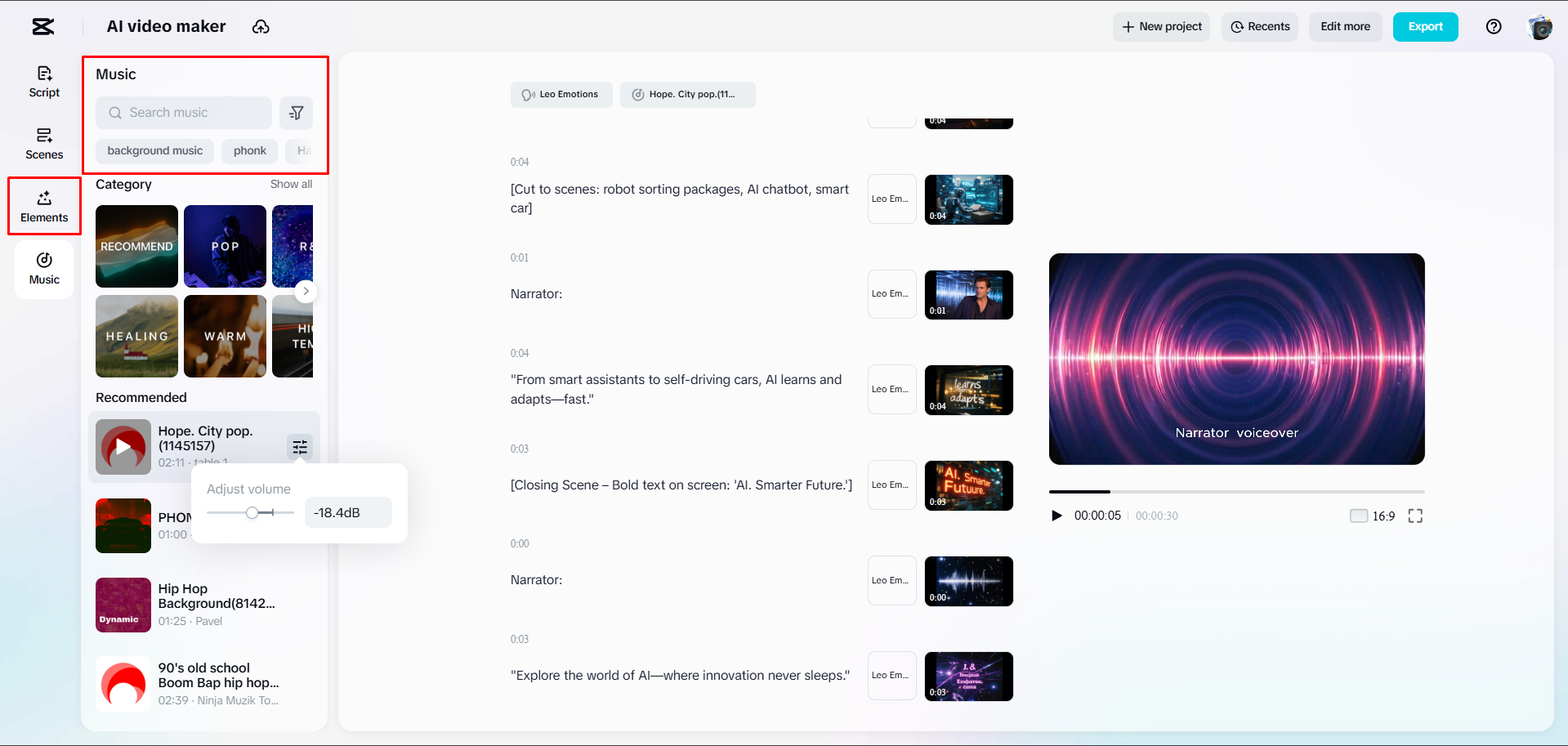 Adding background track to a video with CapCut Web