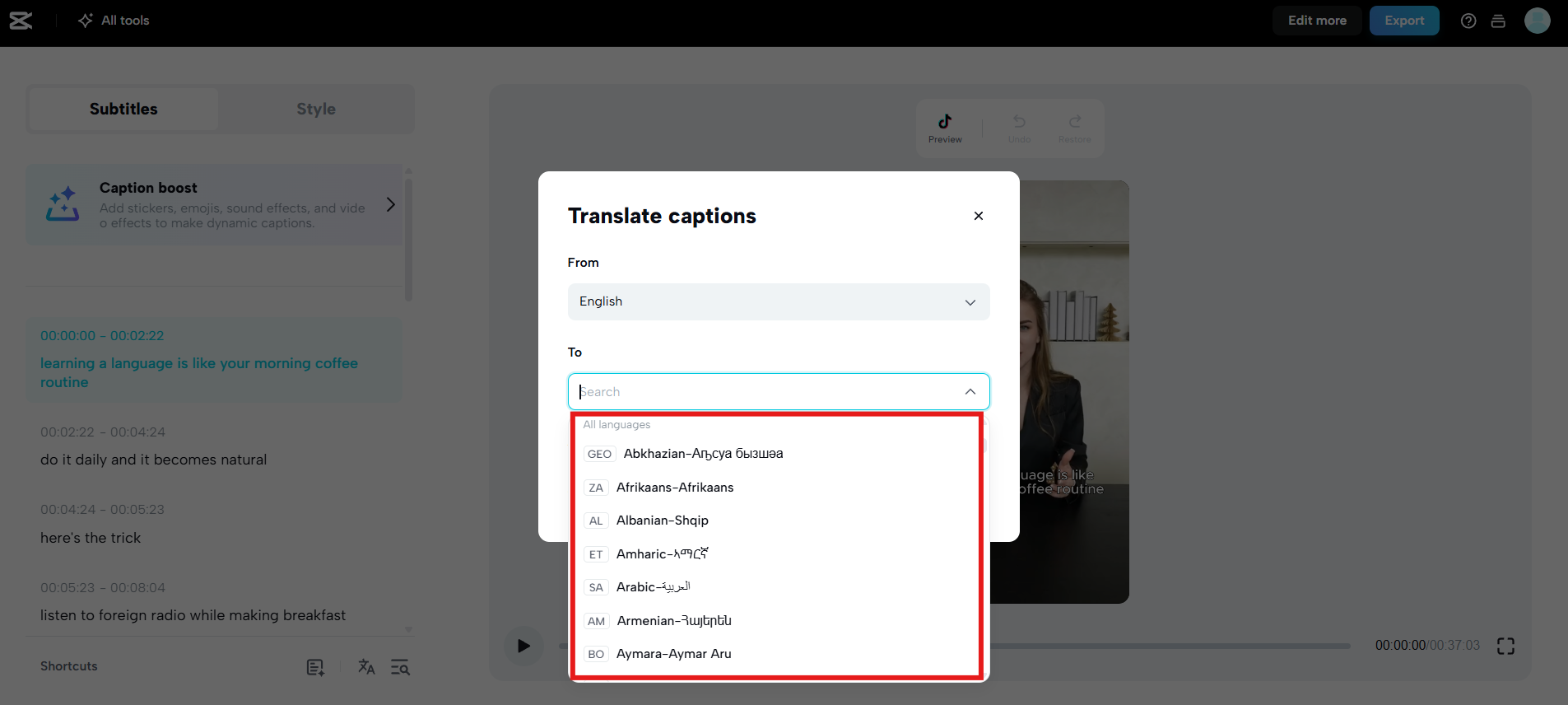 Supporto per sottotitoli multilingue