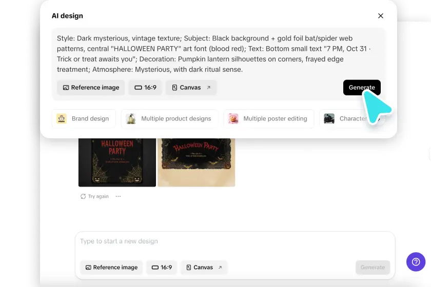 Scrivi un prompt, seleziona il rapporto d'aspetto e il modello