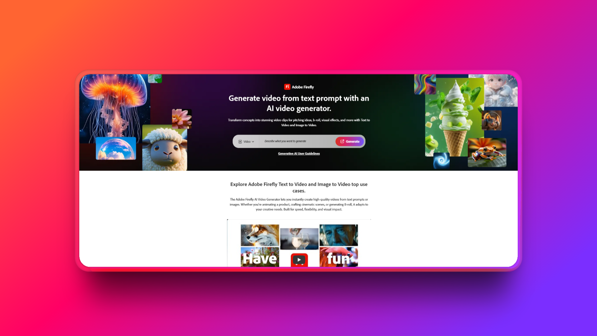 Adobe Firefly's AI video generator