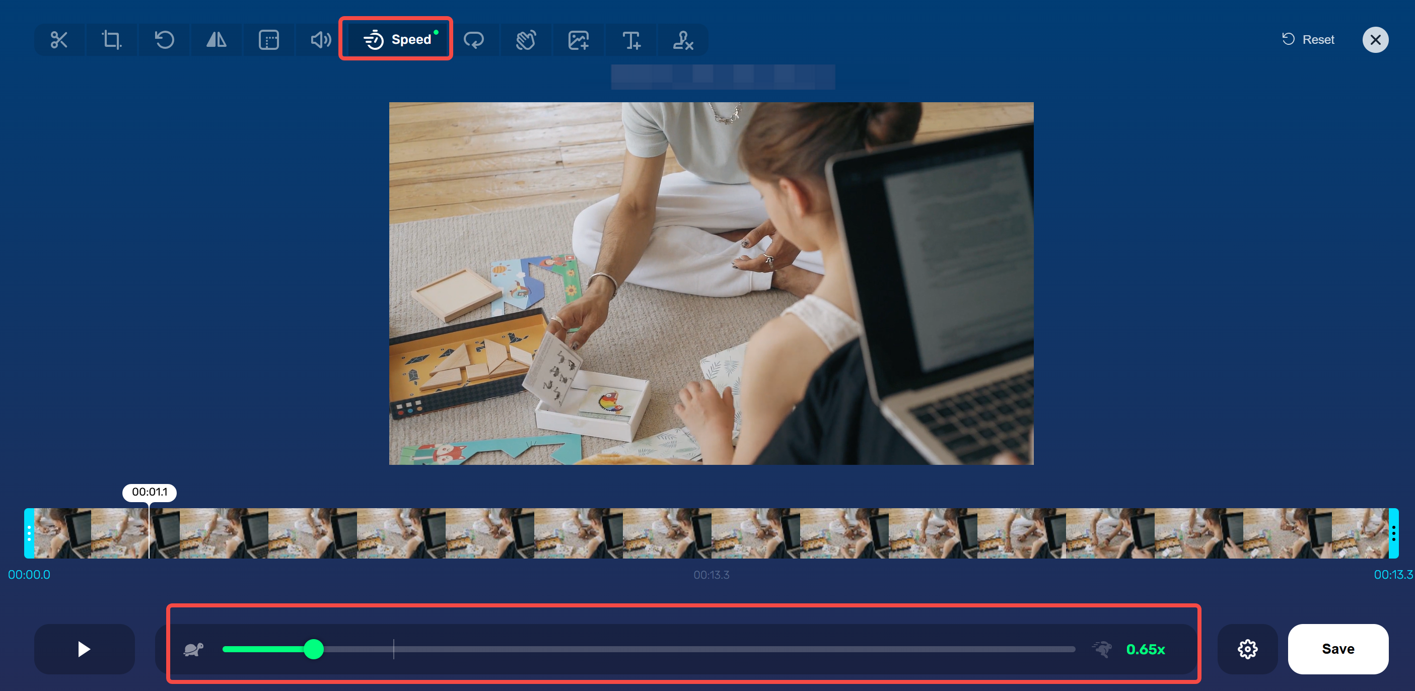 Interfaccia che mostra come rallentare GIF in Online Video Cutter