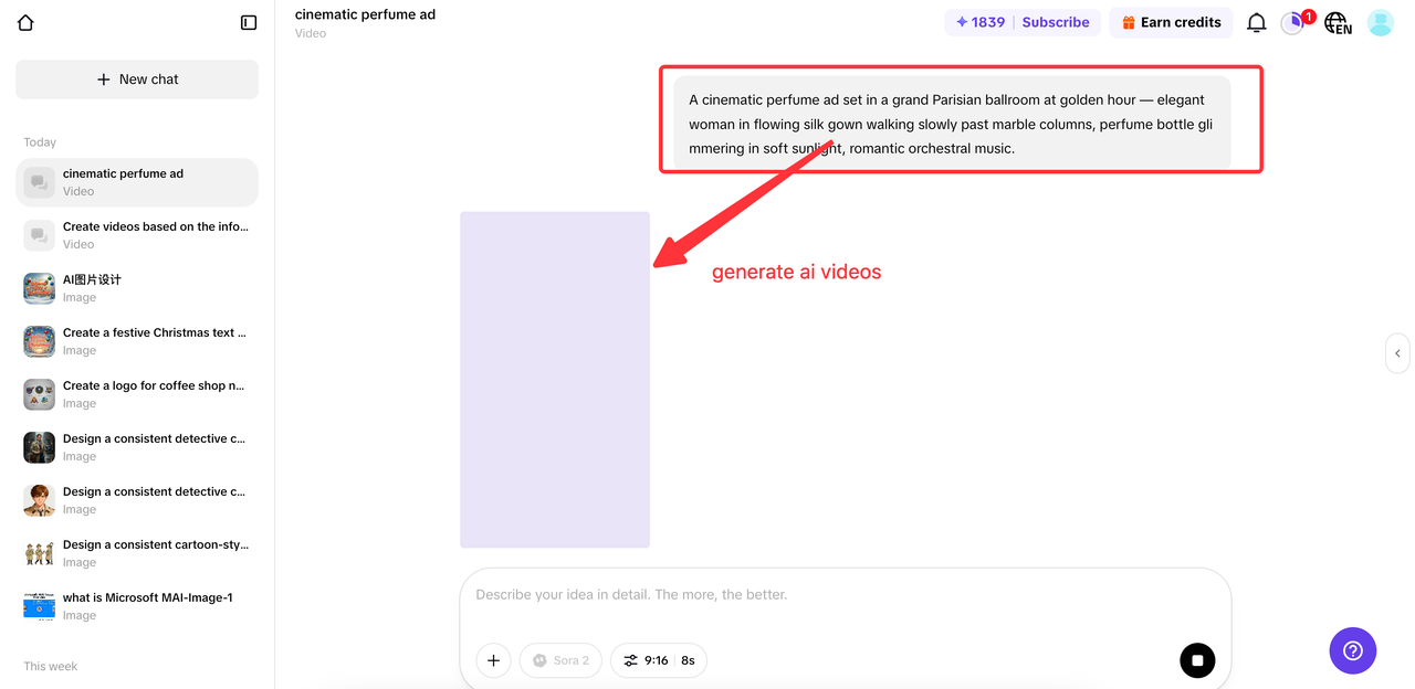 Enter prompt and generate video