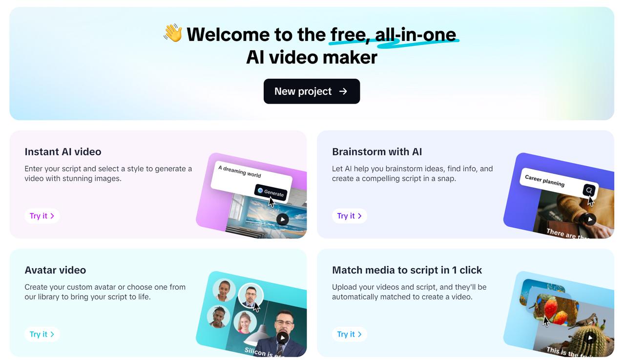 Interface de l' CapCut éditeur vidéo de bureau - un générateur de clips IA très efficace