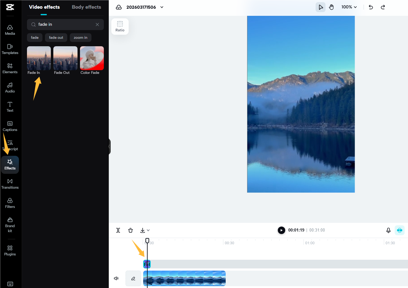 Aggiungi un effetto fade-in in CapCut online
