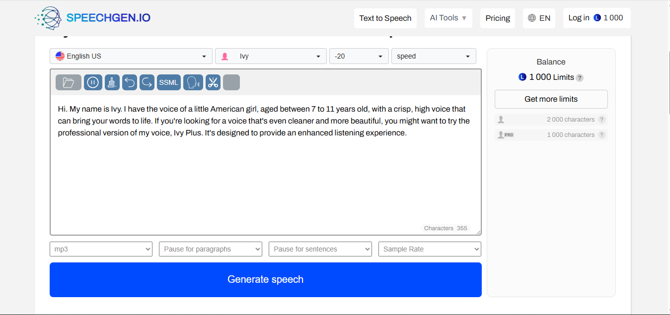 SpeechGen.io - free AI child voice generator