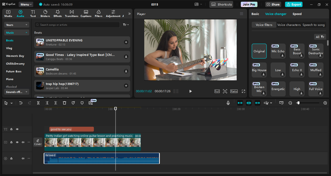 Interfaz del CapCut editor de video de escritorio: la mejor herramienta para agregar canciones a un video