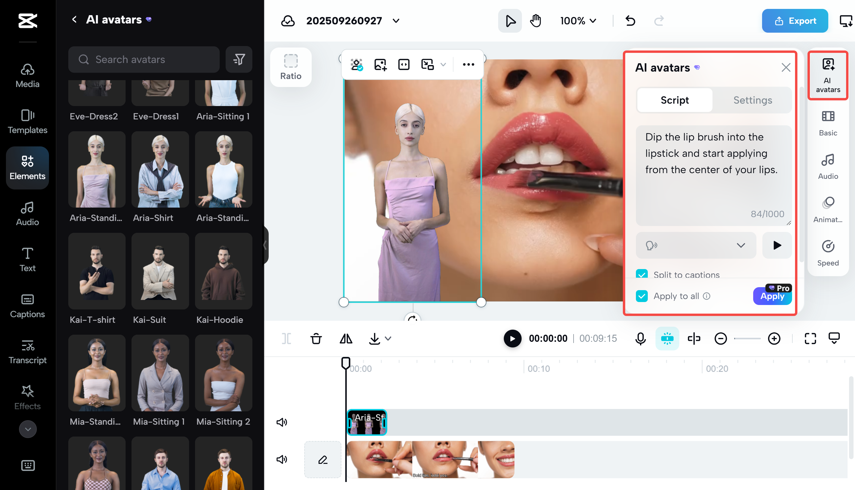 Personalizing the avatar on the CapCut Web
