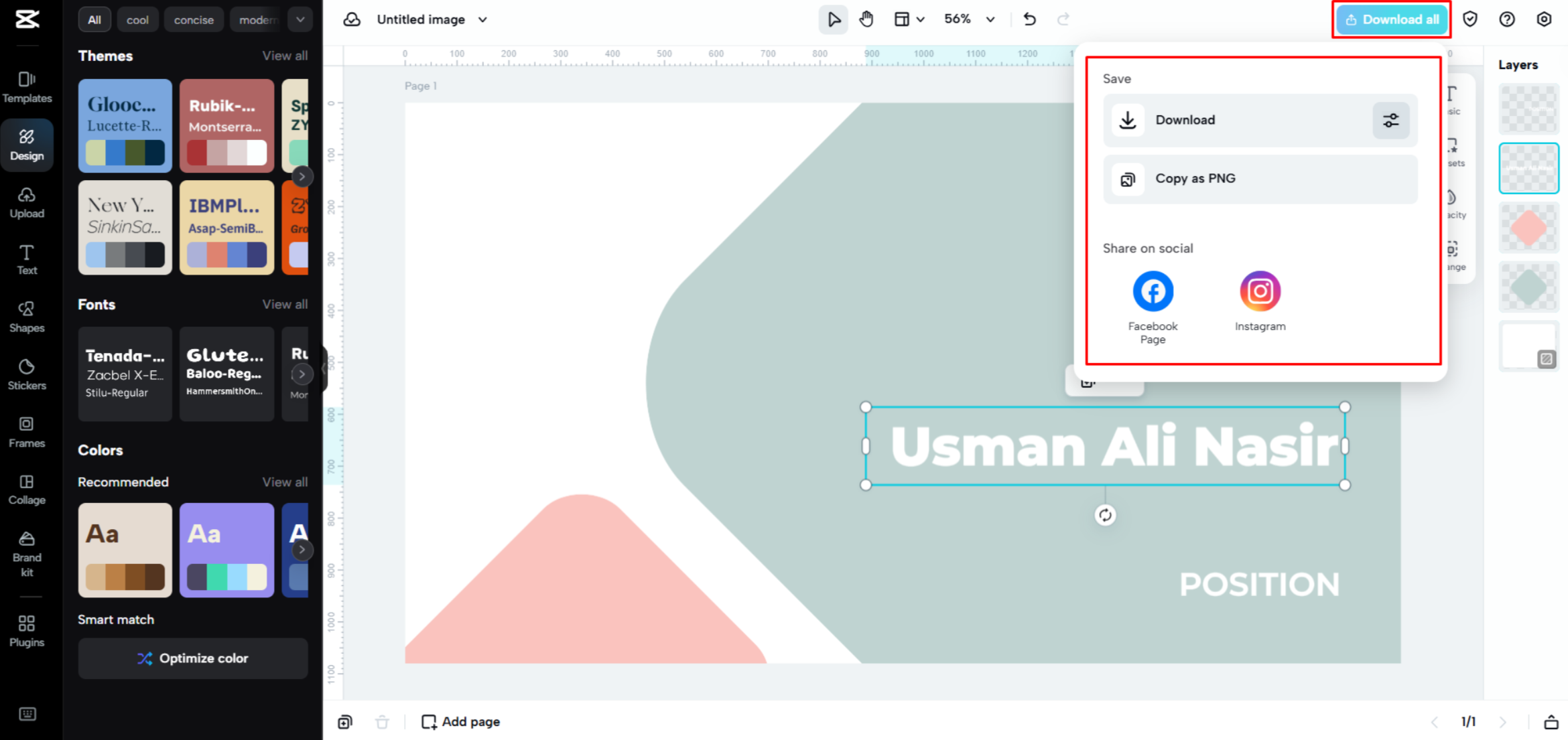 Exporting a business card from CapCut Web