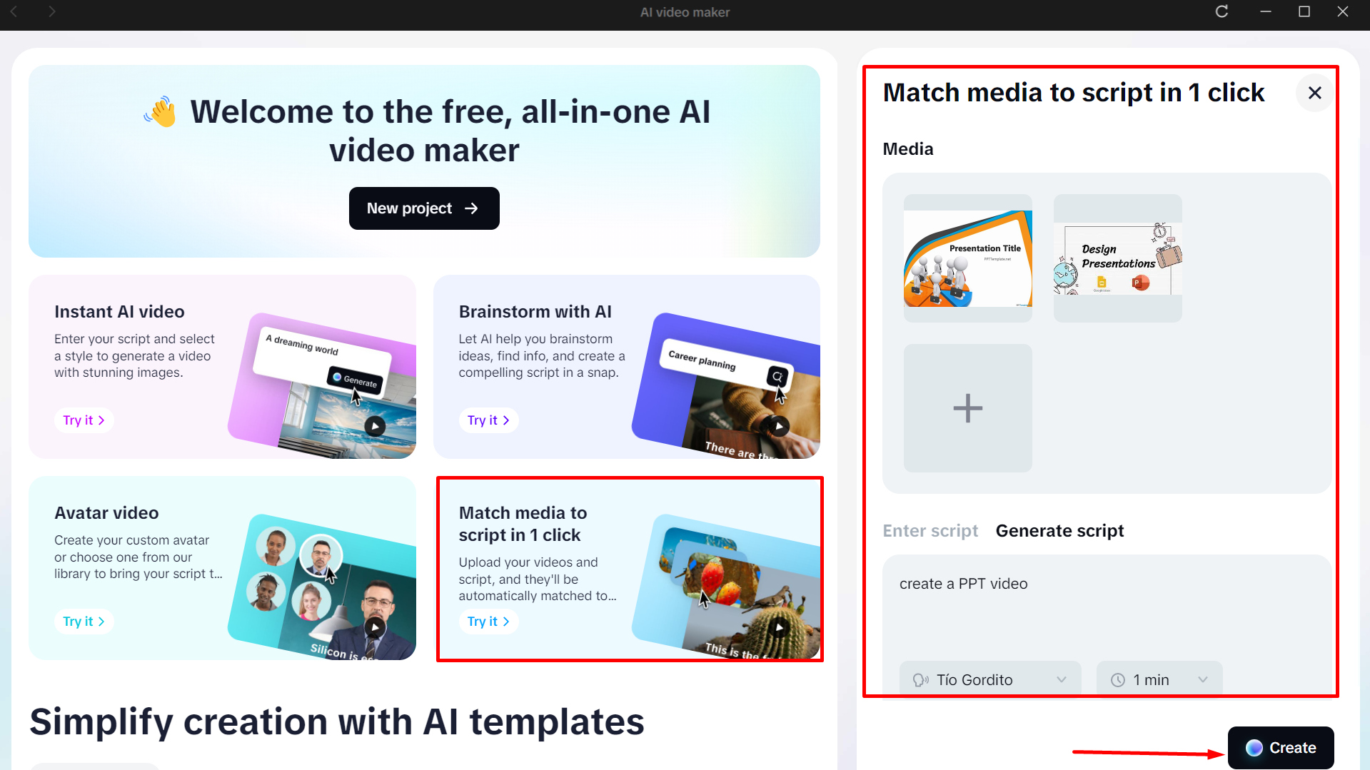 Uploading PPT slides to CapCut's AI video maker
