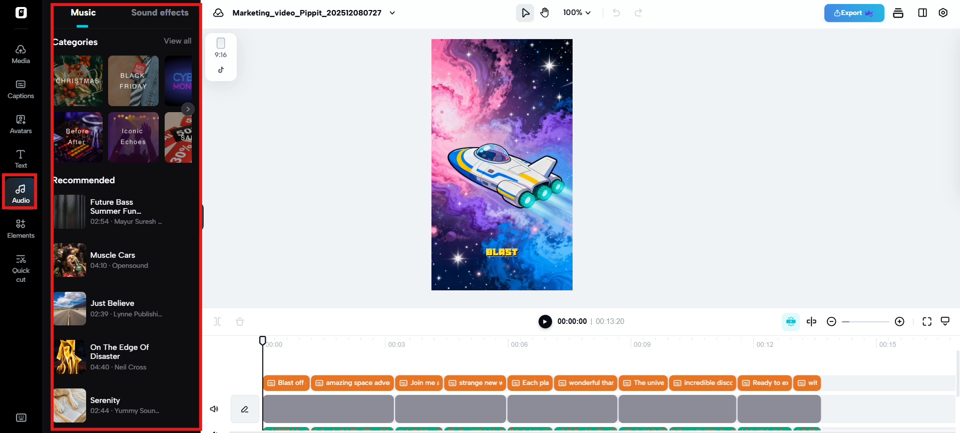 Built-in music and effects library