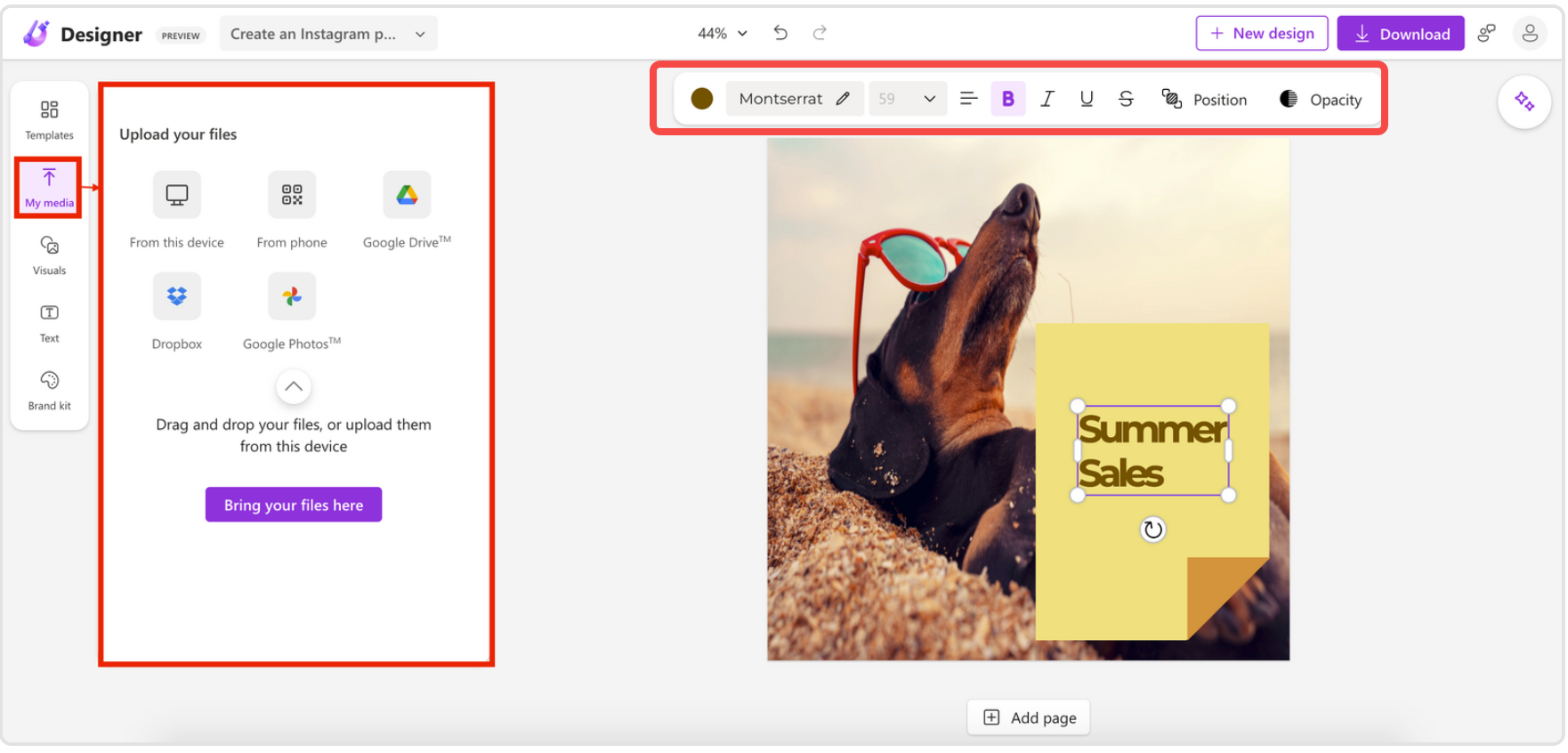 Generating an image with Microsoft Designer AI image generator