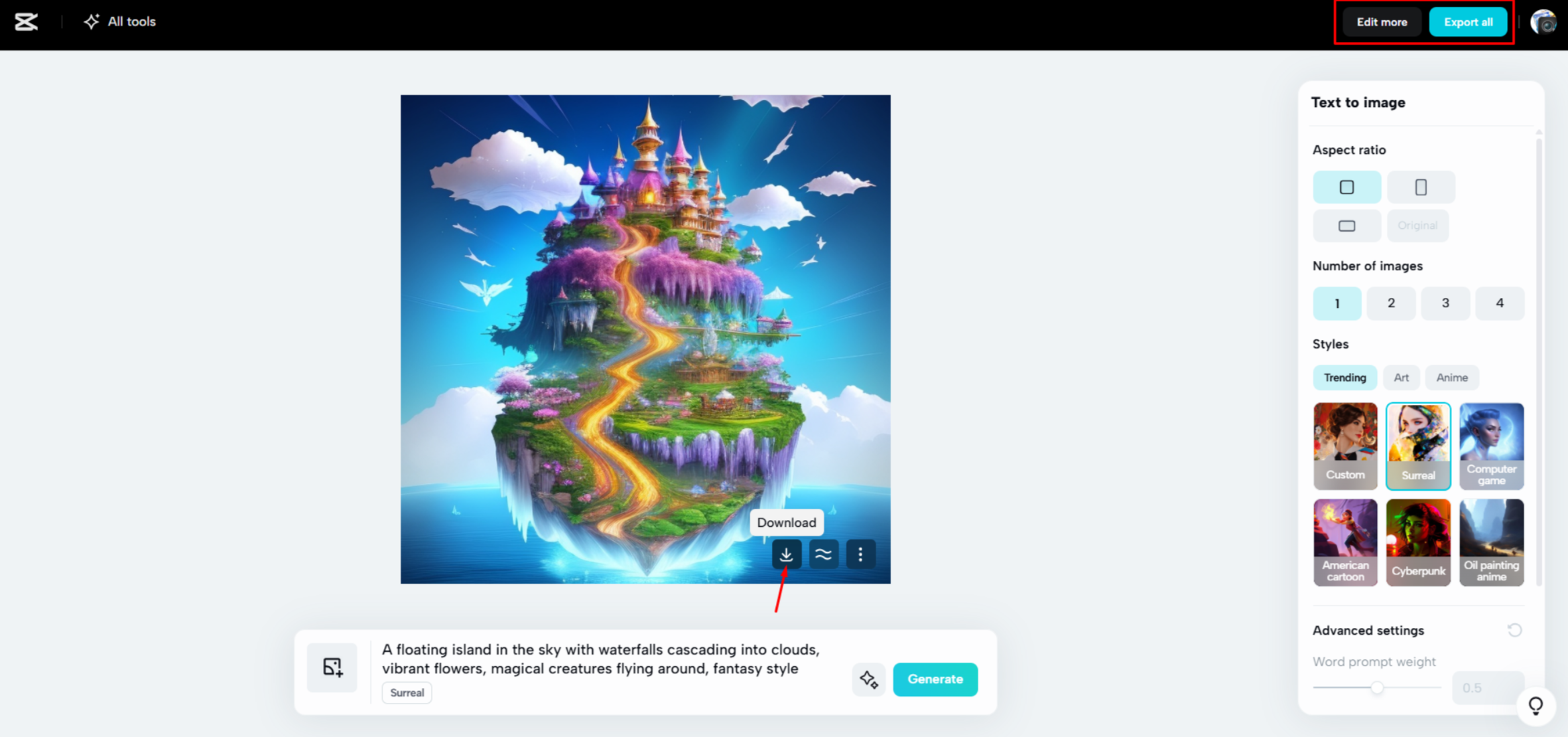 ดาวน์โหลดภาพจาก CapCut Web