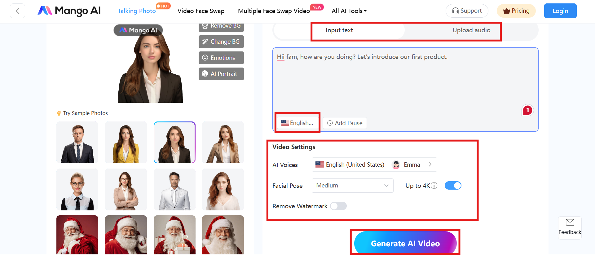 Enter your script and customize