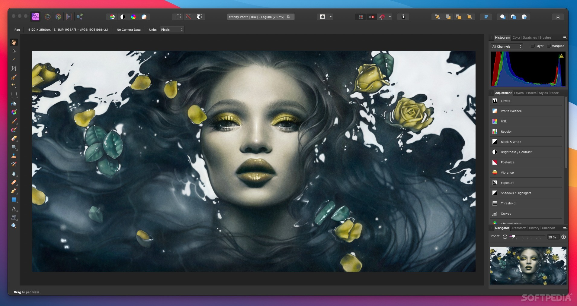 Interface of Affinity Photo - another free photo editing tool for Mac
