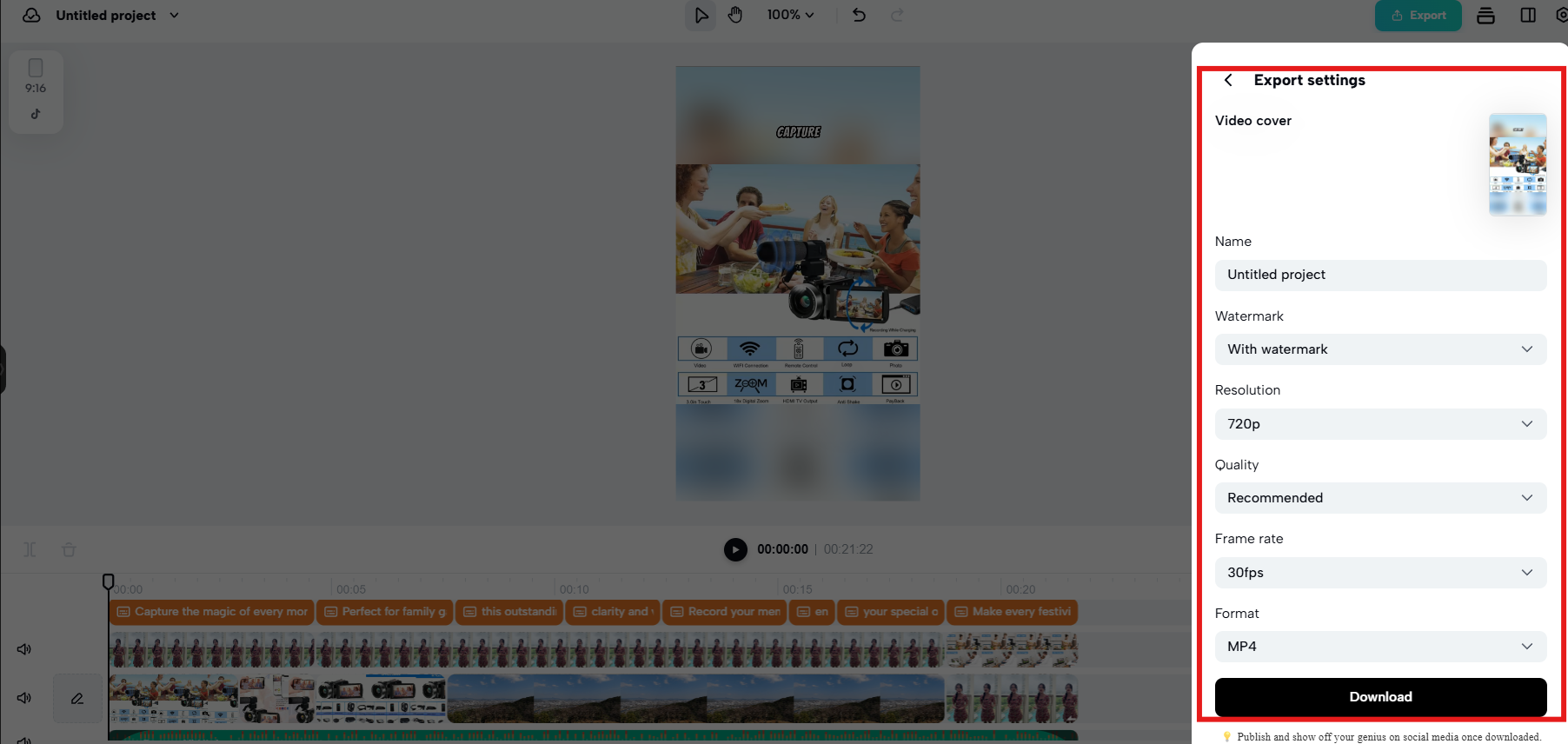 Export the video