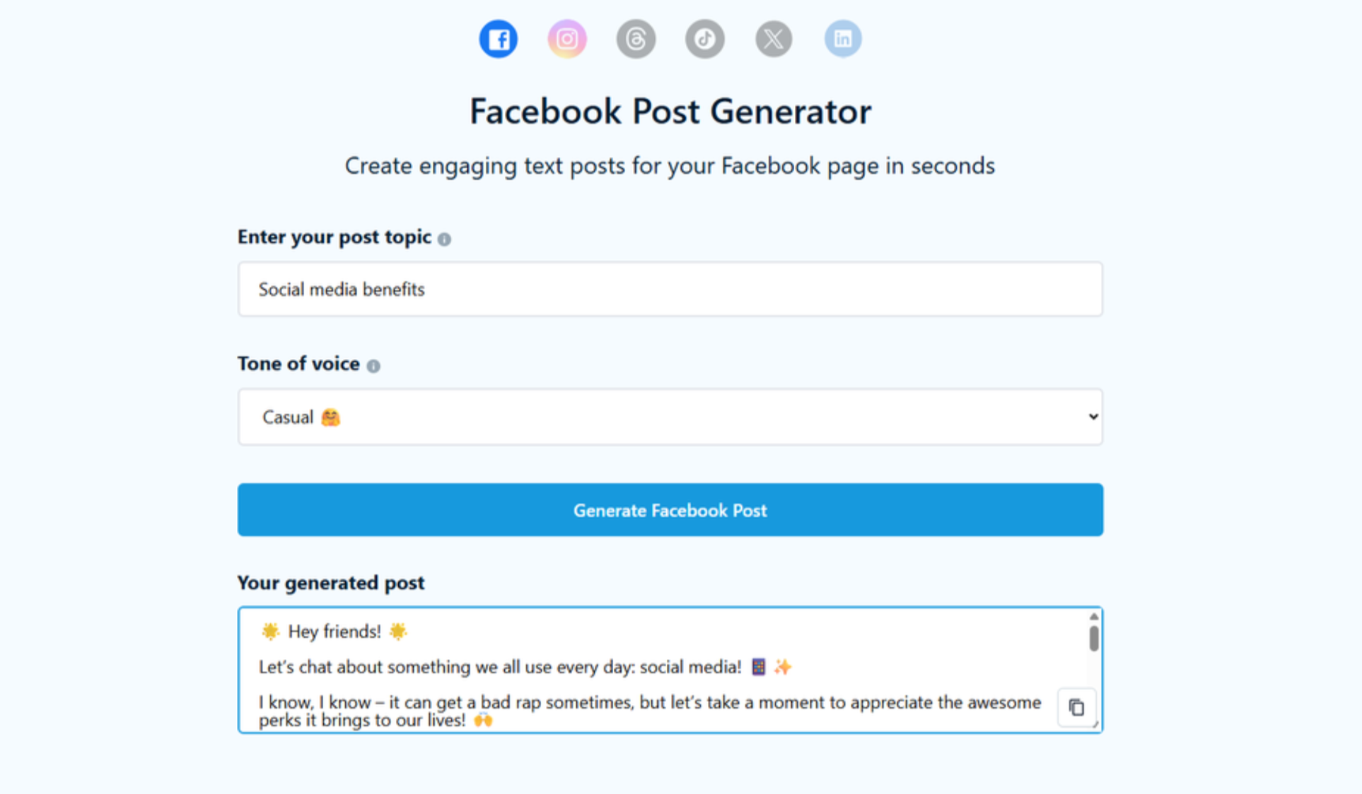 Інтерфейс Mention – ще одного безкоштовного AI-генератора дописів для Facebook