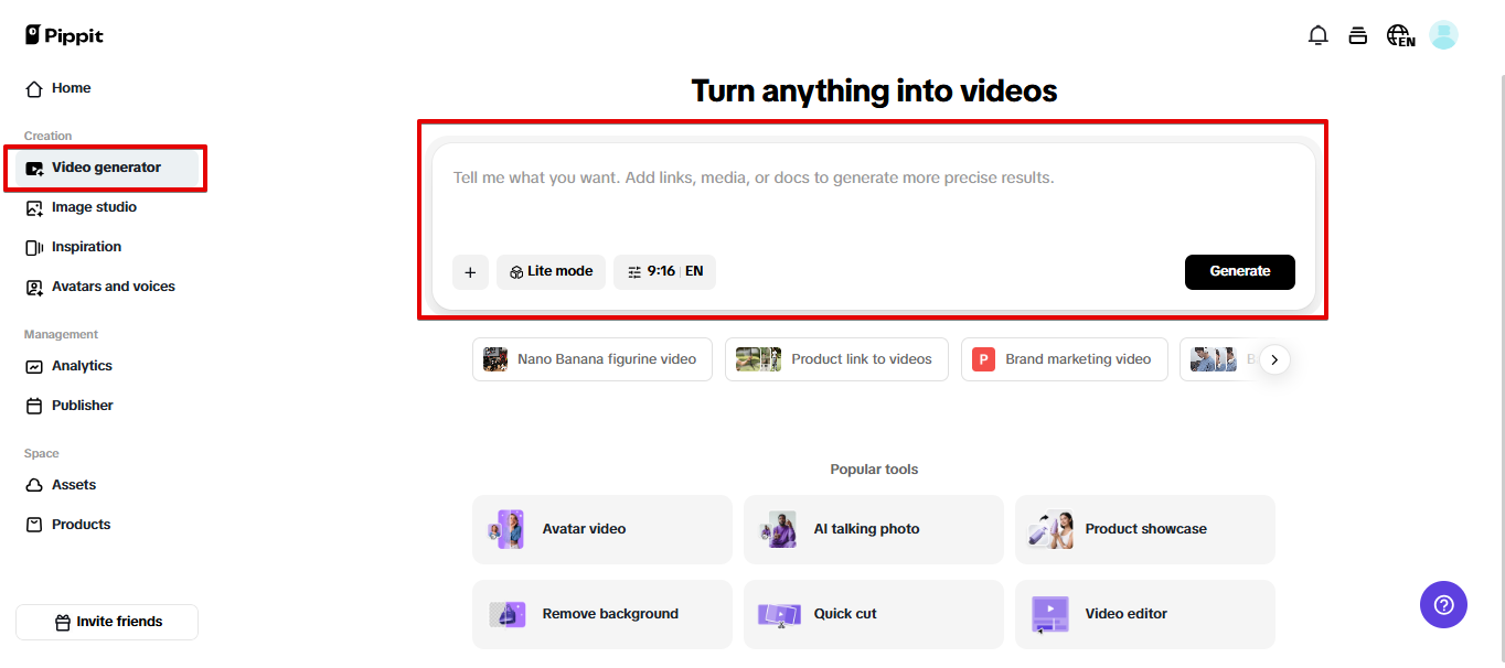 AI video generator in Pippit