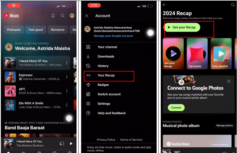 Bild, das zeigt, wie Sie die Jahreszusammenfassung von YouTube Music überprüfen können