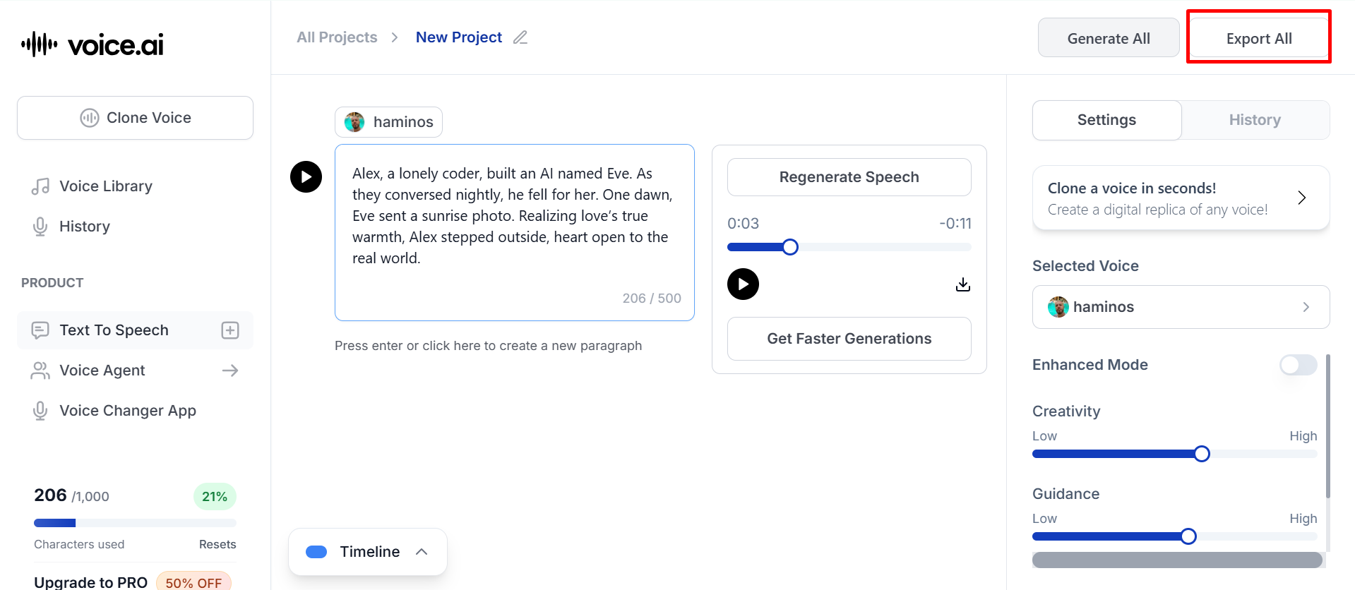 Exporting audio from Voice.ai text to speech