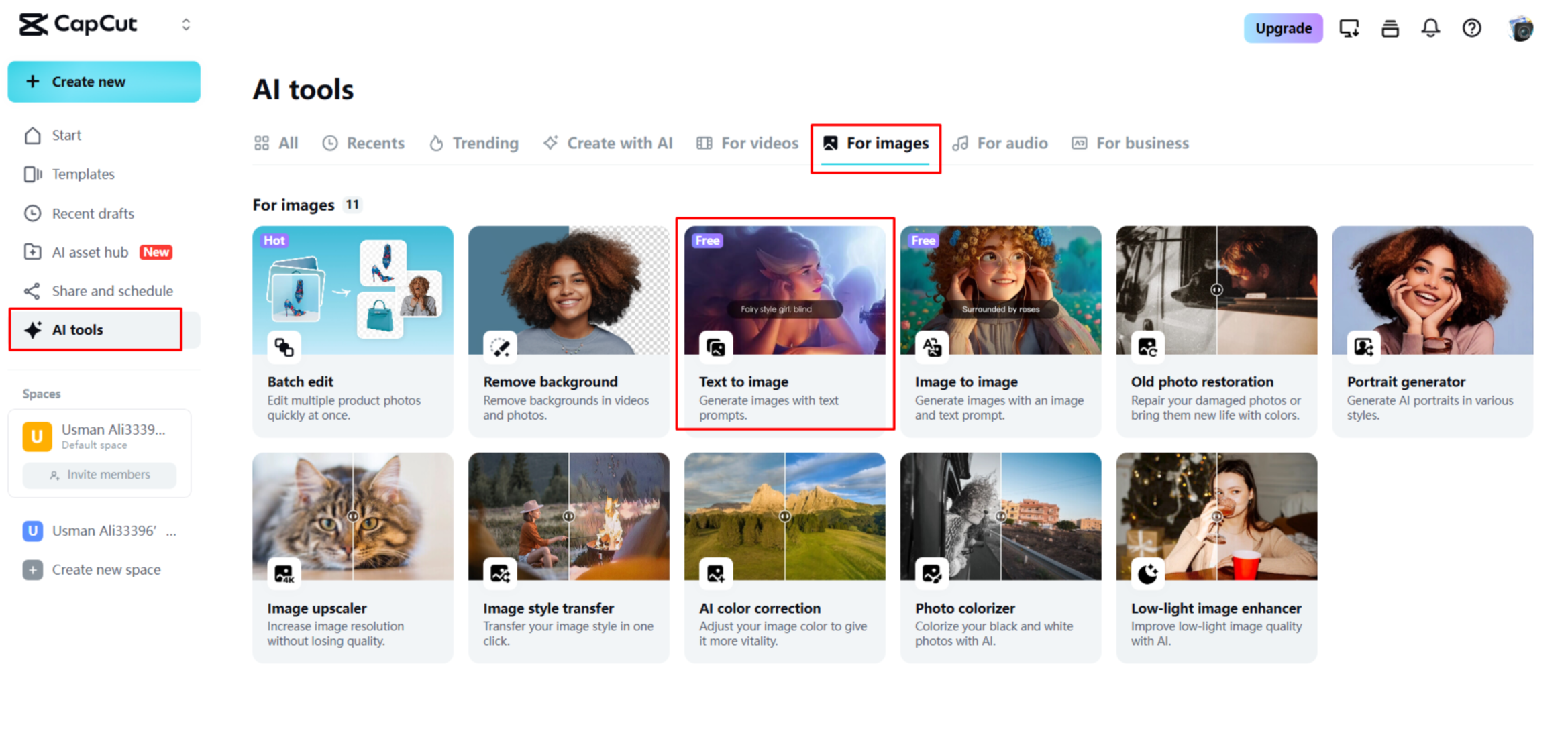 Abrindo o gerador de imagens de IA no CapCut Web