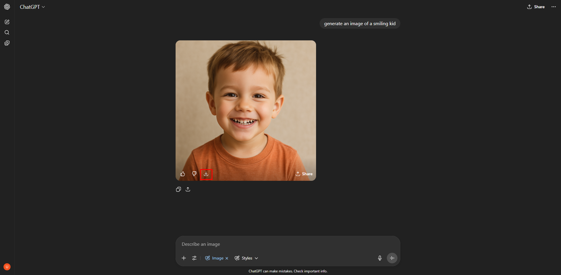 Downloading an image from the ChatGPT image generator