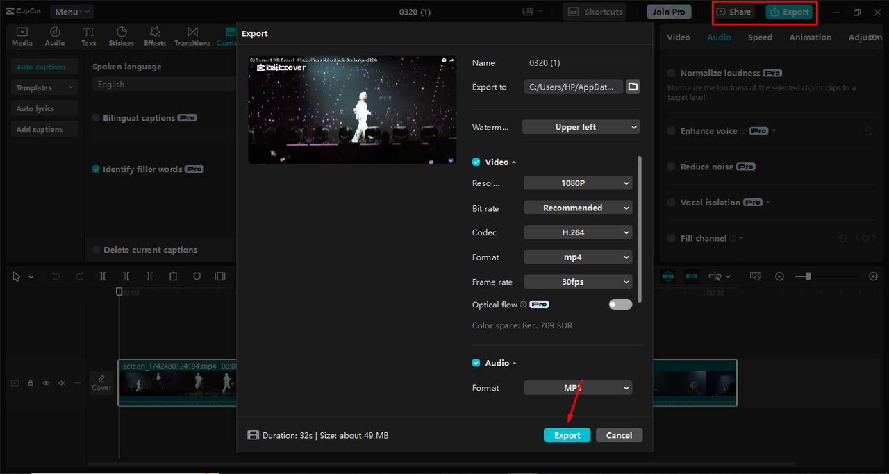 Recording the screen in CapCut desktop video editor