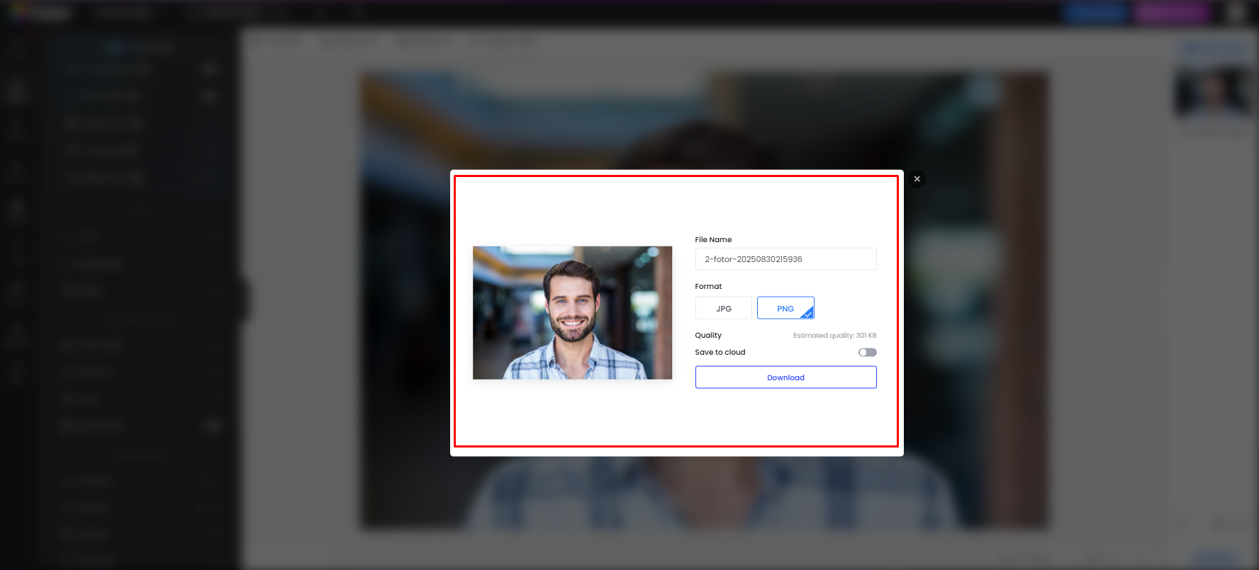 Scaricare l'immagine modificata dall'editor fotografico online Fotor