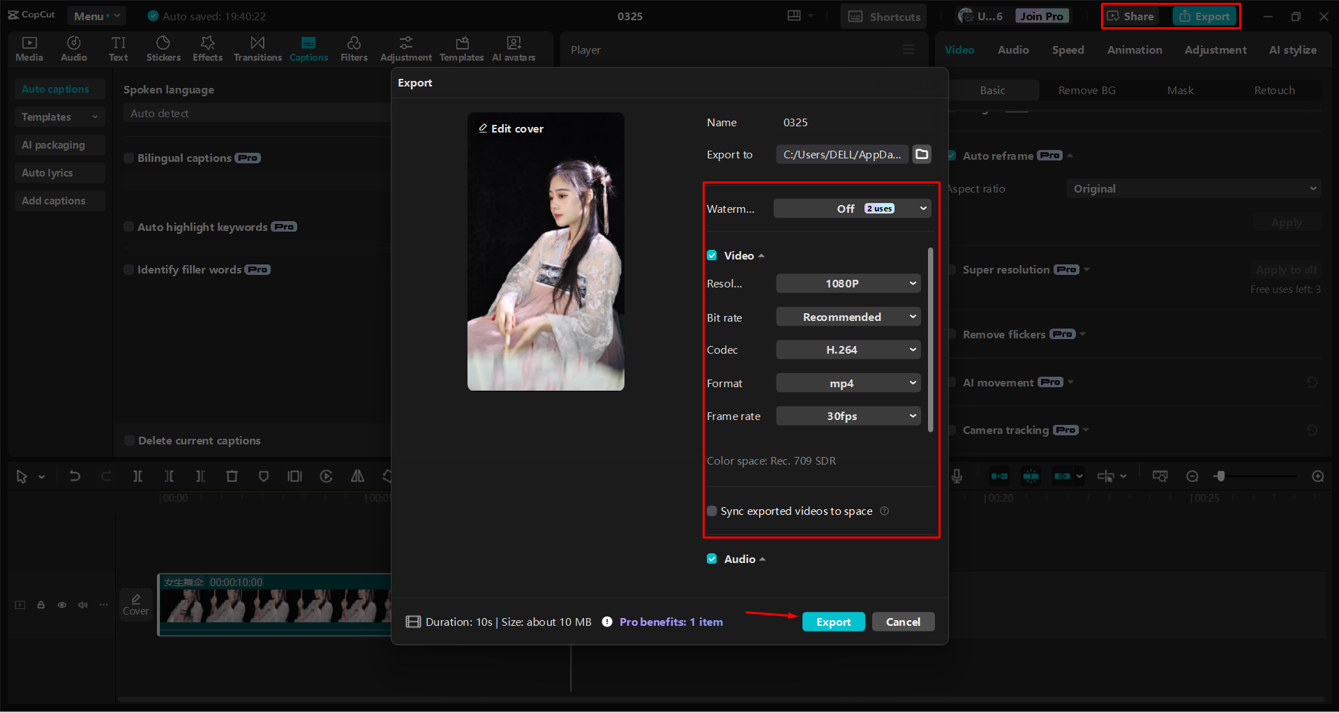 Exportieren eines Videos aus dem CapCut Desktop-Video-Editor