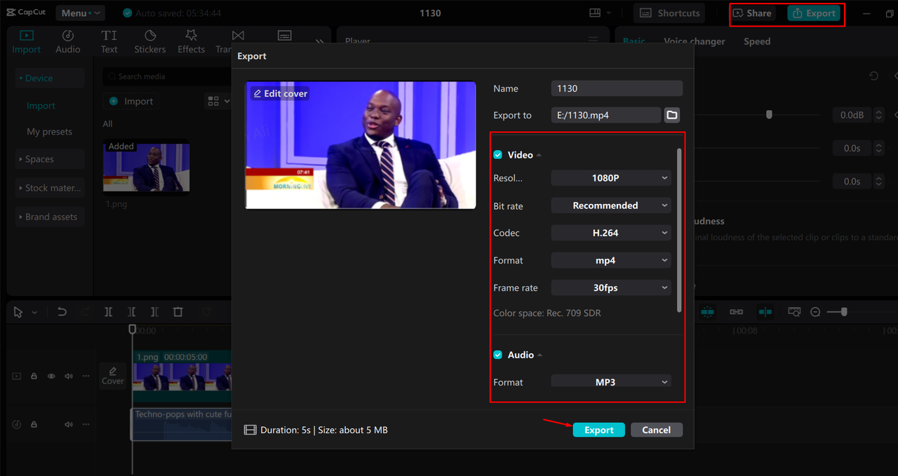 Export and share