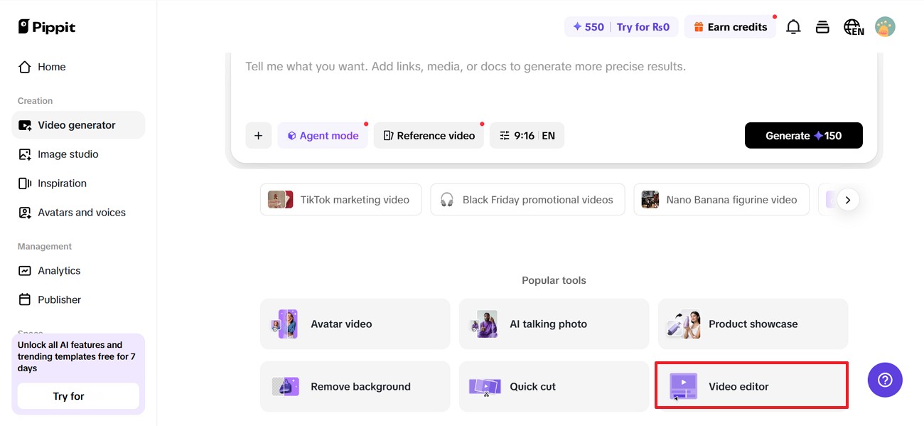 Siirry videoeditoriin Pippitillä