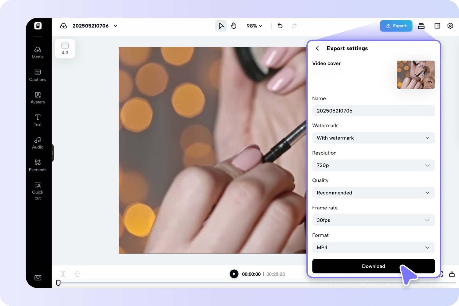 Export your Facebook video