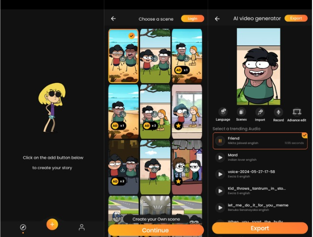 Interfaccia di TweenCraft - un software di animazione dei cartoni animati per gli utenti mobili