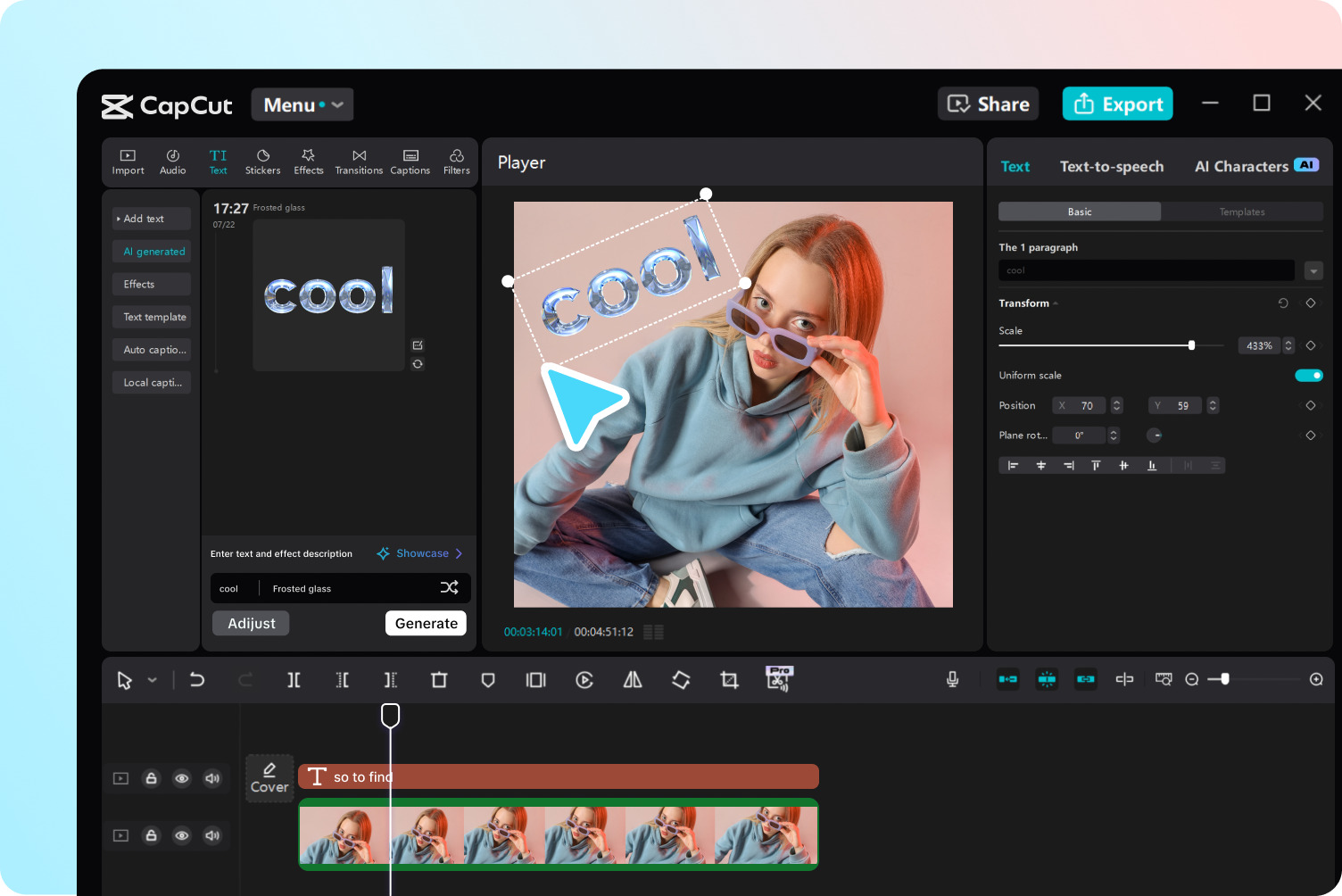 Add the font to the video