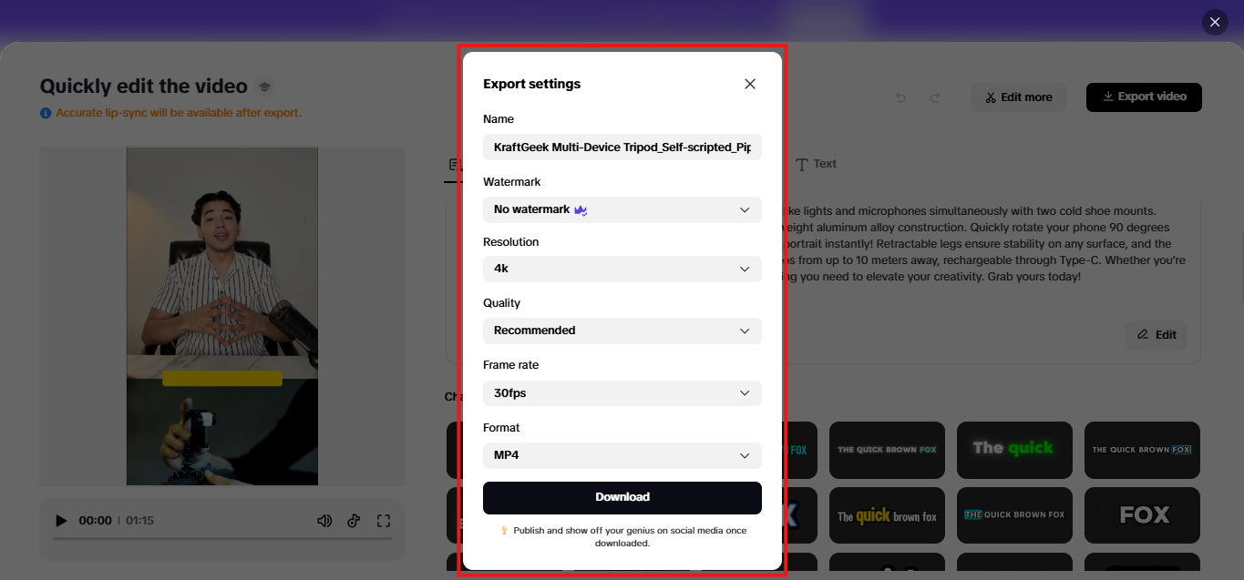 Preview and export your video