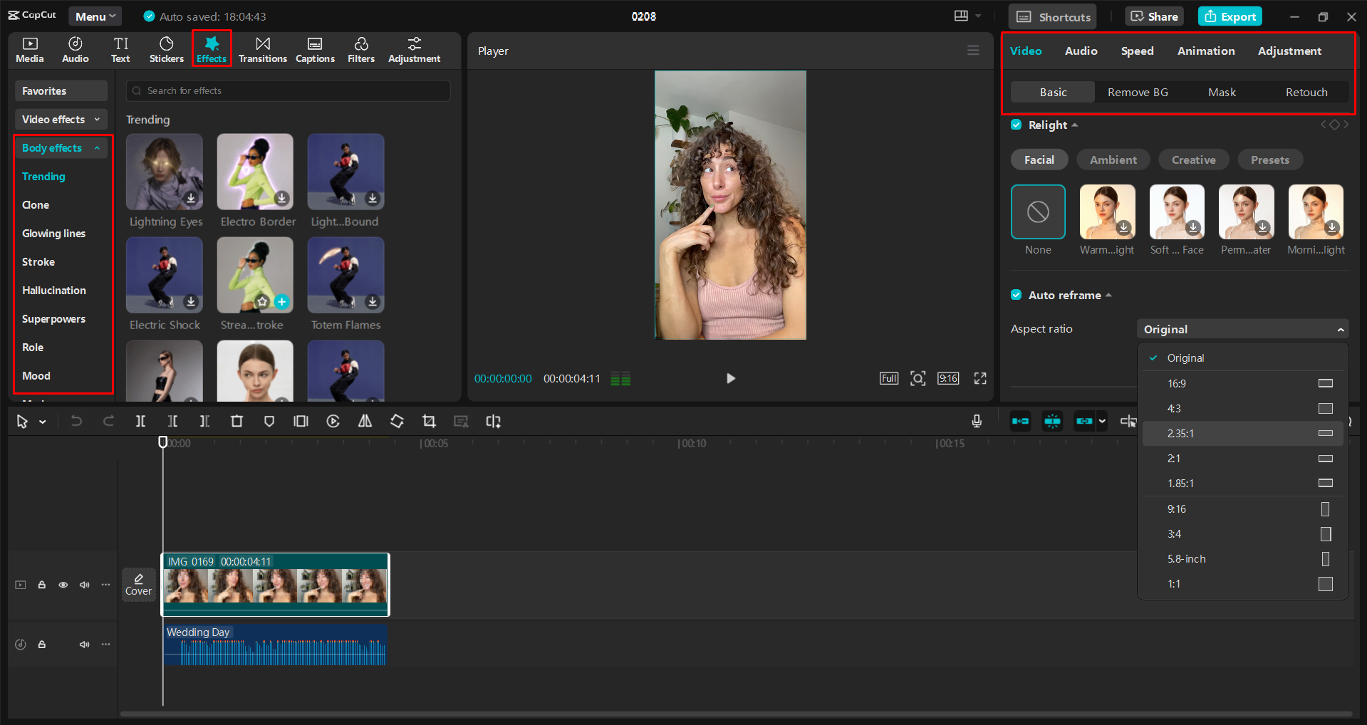 Realizzare una modifica estetica della bobina nell' CapCut editor video desktop