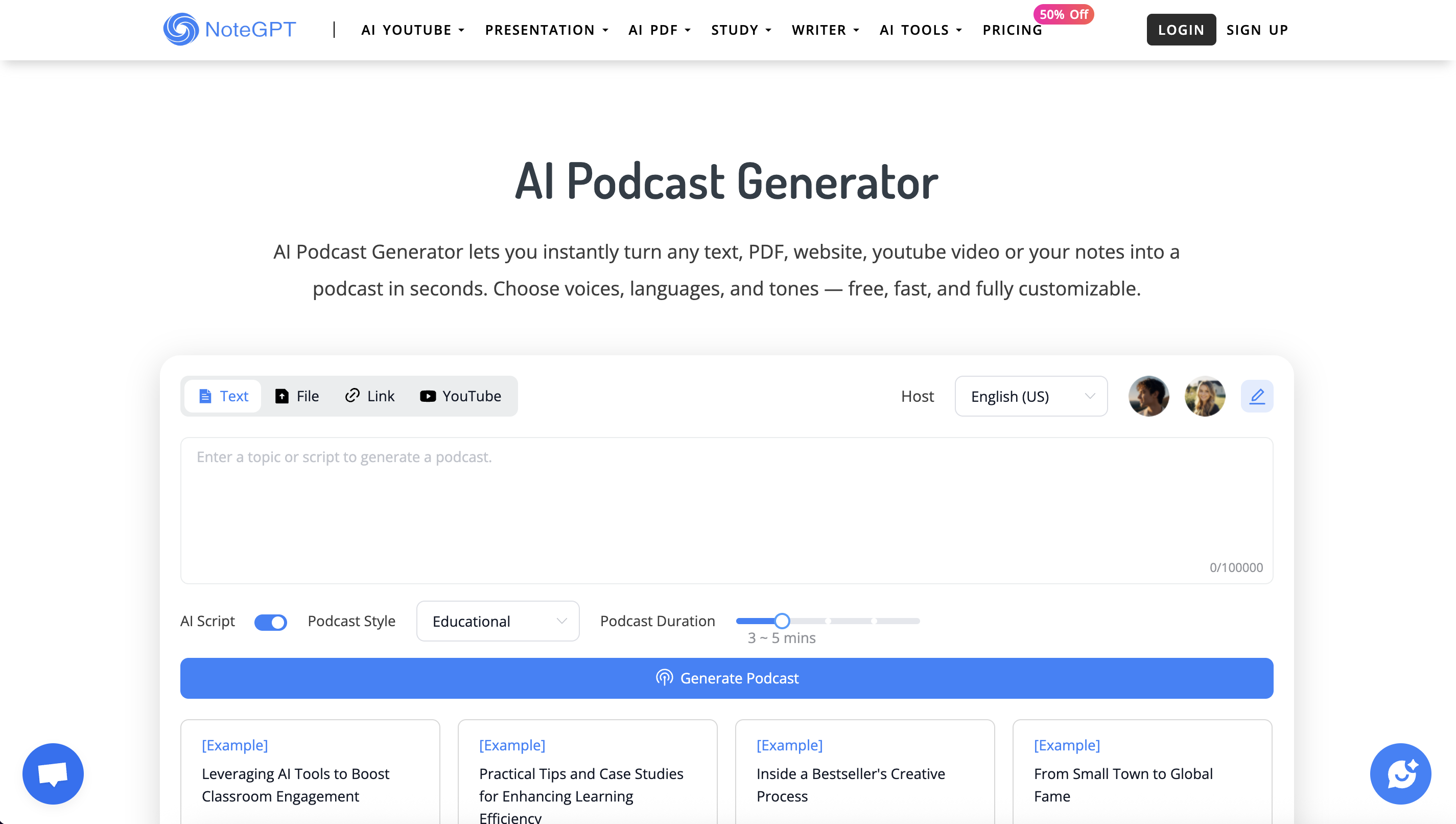 NoteGPT AI creatore di podcast