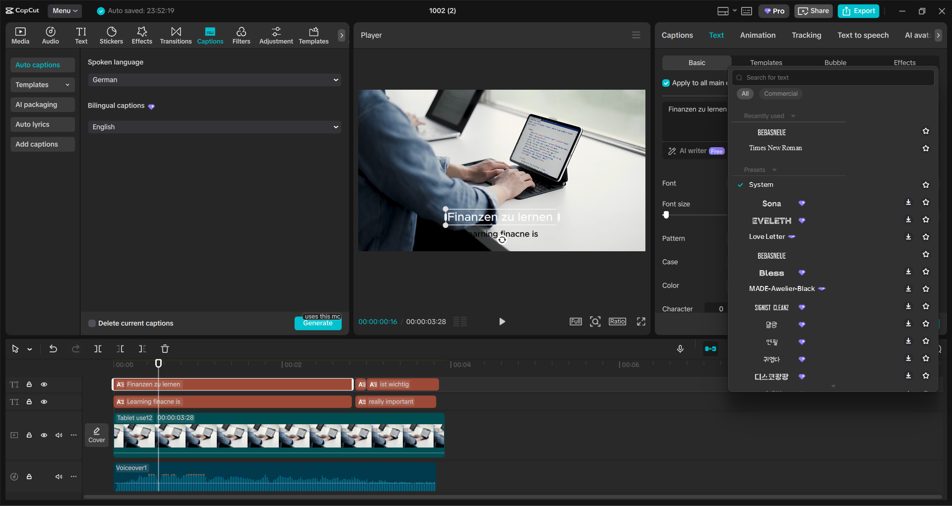Interface of the CapCut desktop video editor - a quick way to translate German videos