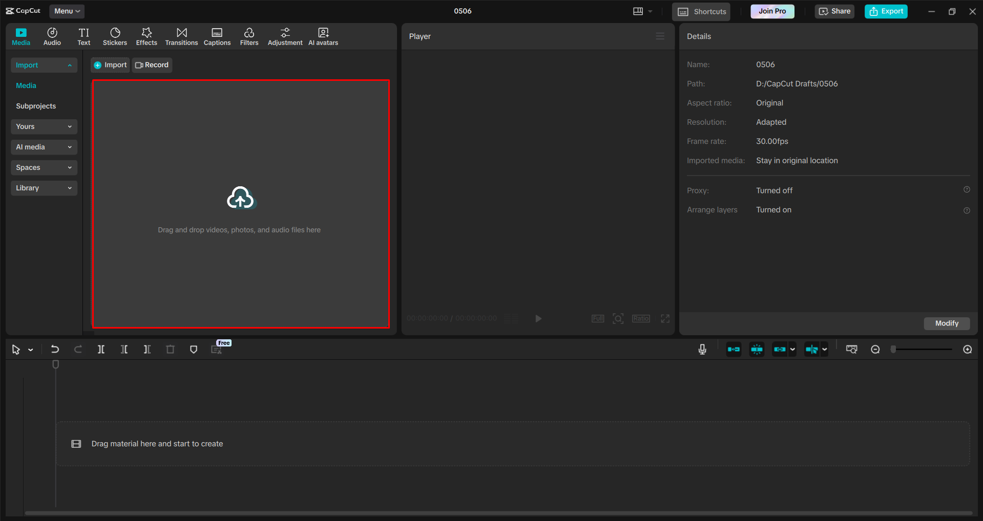 Importieren eines Videos in den CapCut Desktop-Video-Editor